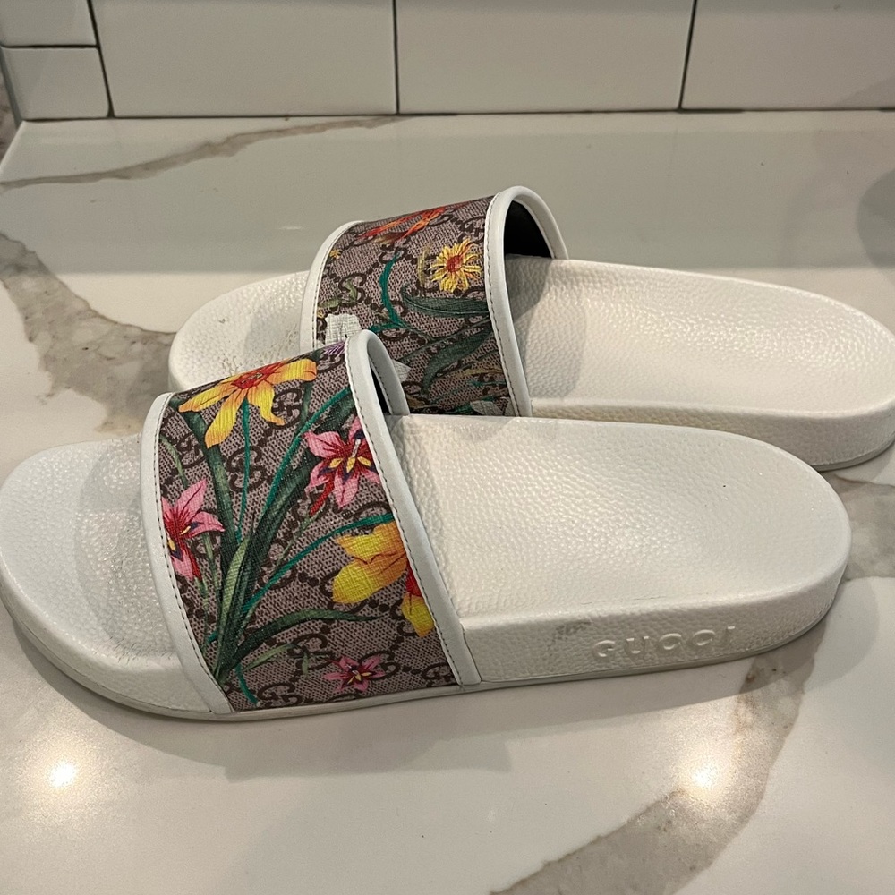White Gucci Slides